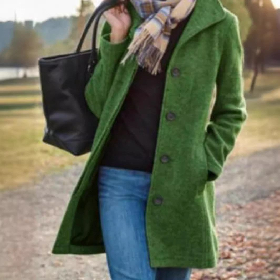 Women's Elegant Long Plain Wool Coat