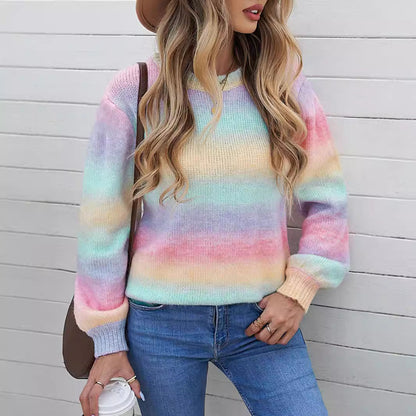 Women's Sweater Modern Color Gradient Loose Fit