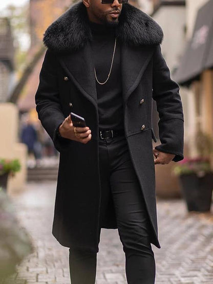Men's Wool Jacket Elegant Design Faux Fur Collar