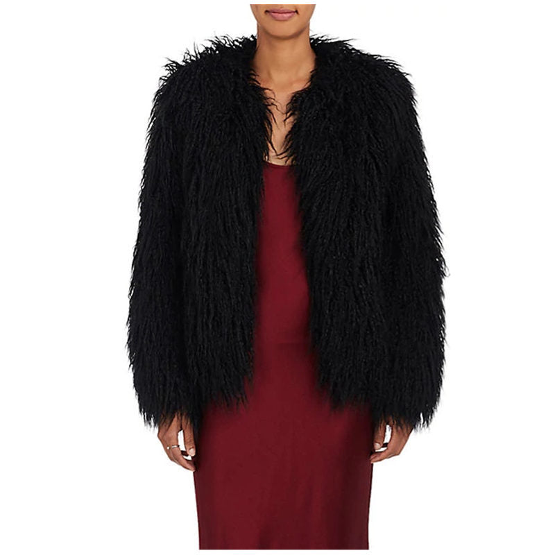 Damen Kunstpelz Jacke Weich Voluminöse Ärmel - IdealeKleiden