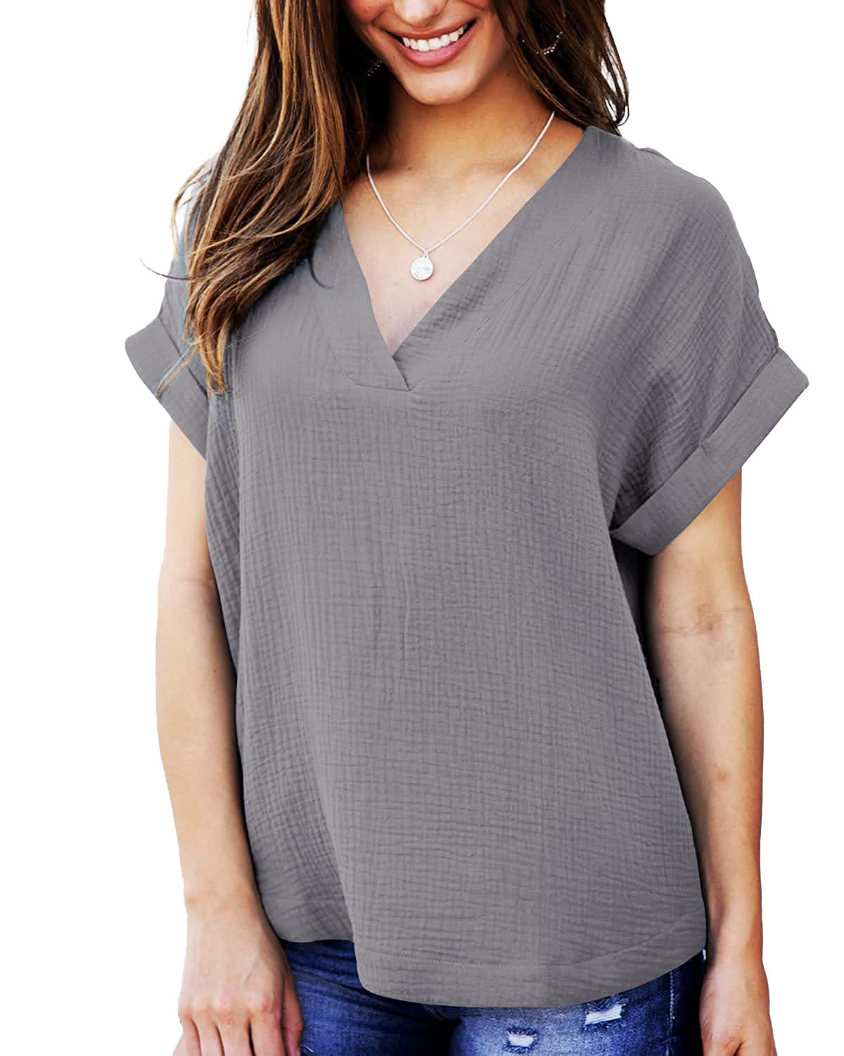 Damen T-Shirt Lässig V-Ausschnitt Lockeres Design