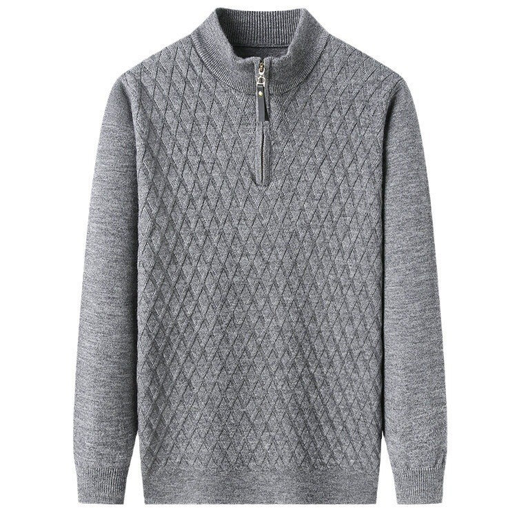 Men's Knitted Sweater Diamond Pattern Modern Zipper