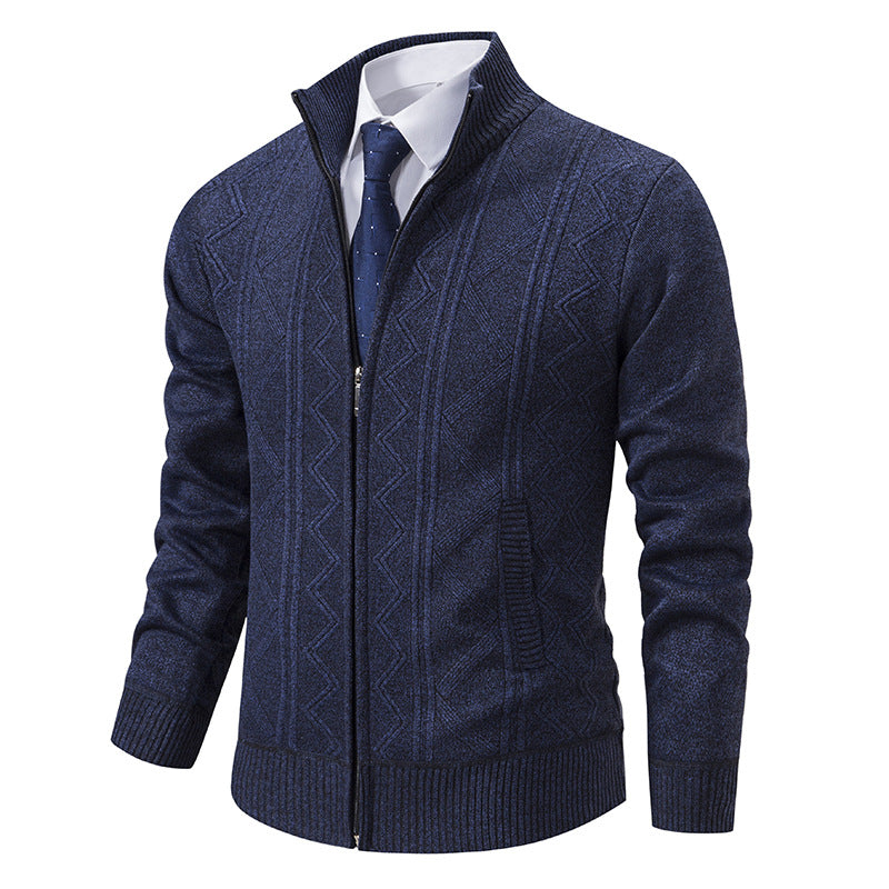 Men's Cable Knit Cardigan Stand-up Collar Modern Design
