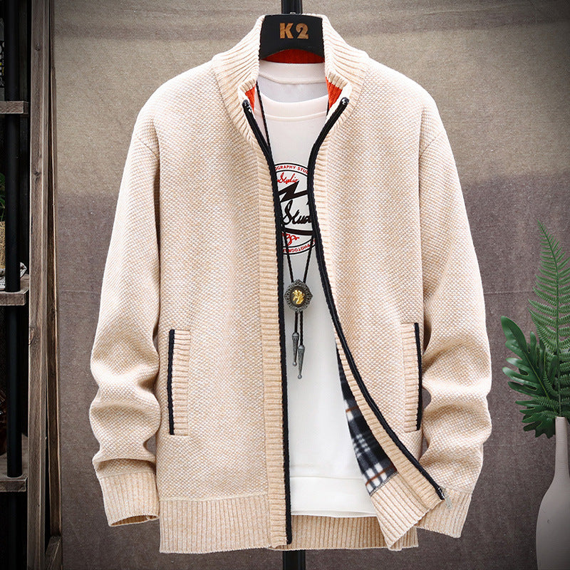 Herren Strickjacke Stehkragen Modern Taschen