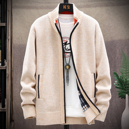 Herren Strickjacke Stehkragen Modern Taschen