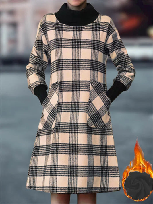 Damen Karo Kleid Elegantes Design Praktisch - IdealeKleiden