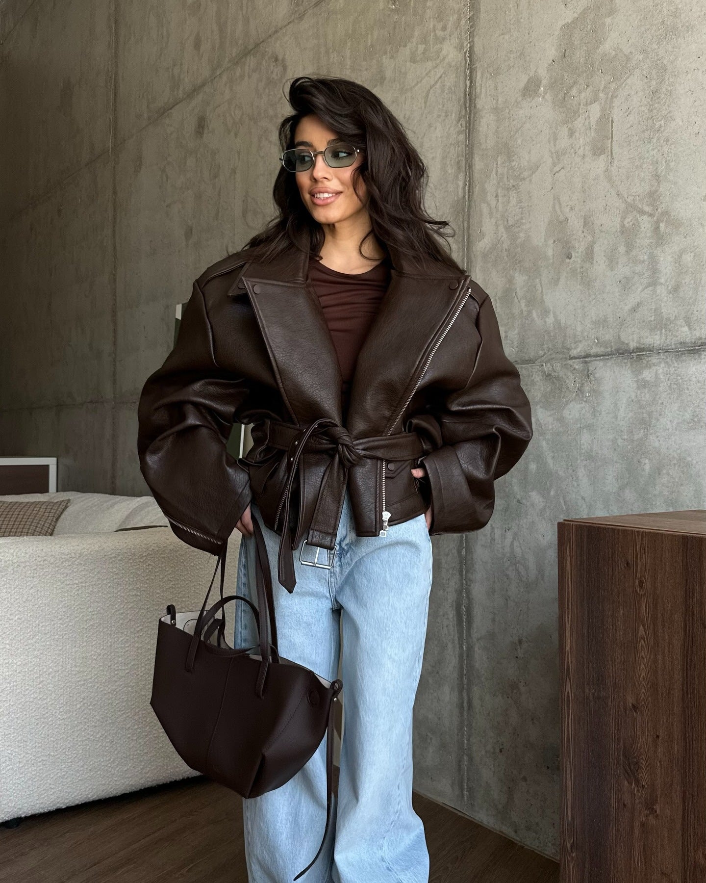 Women's Oversized Coat with Waist Belt Elegant
