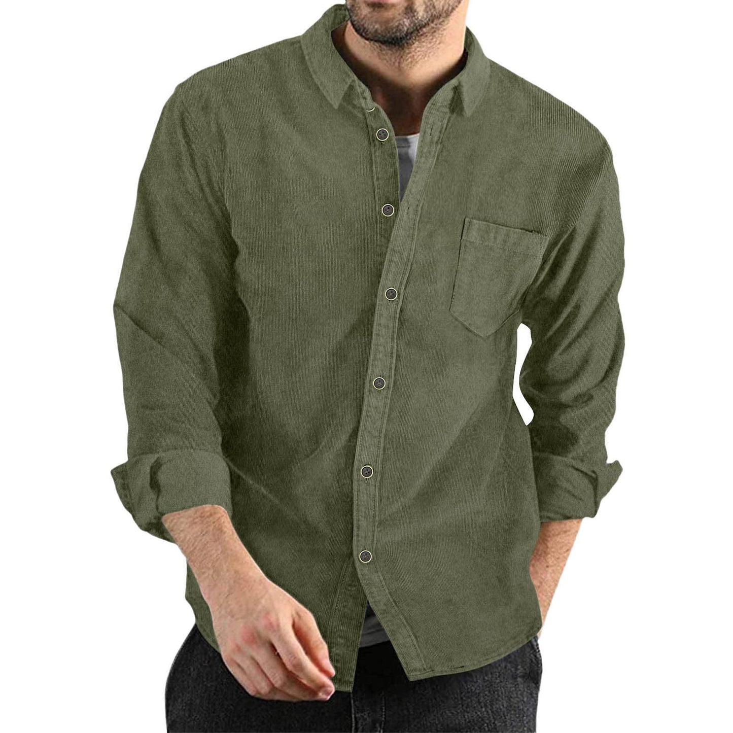 Men's Corduroy Shirt Elegant Design with Chest Pocket