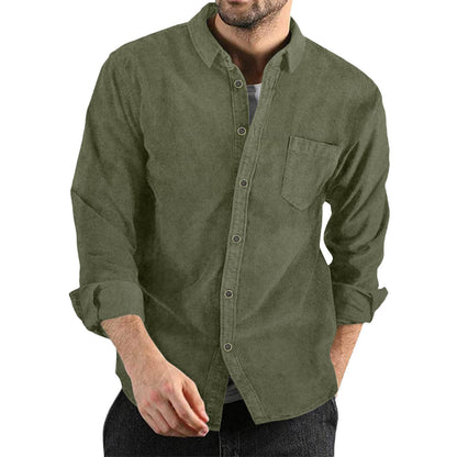 Men's Corduroy Shirt Elegant Design with Chest Pocket