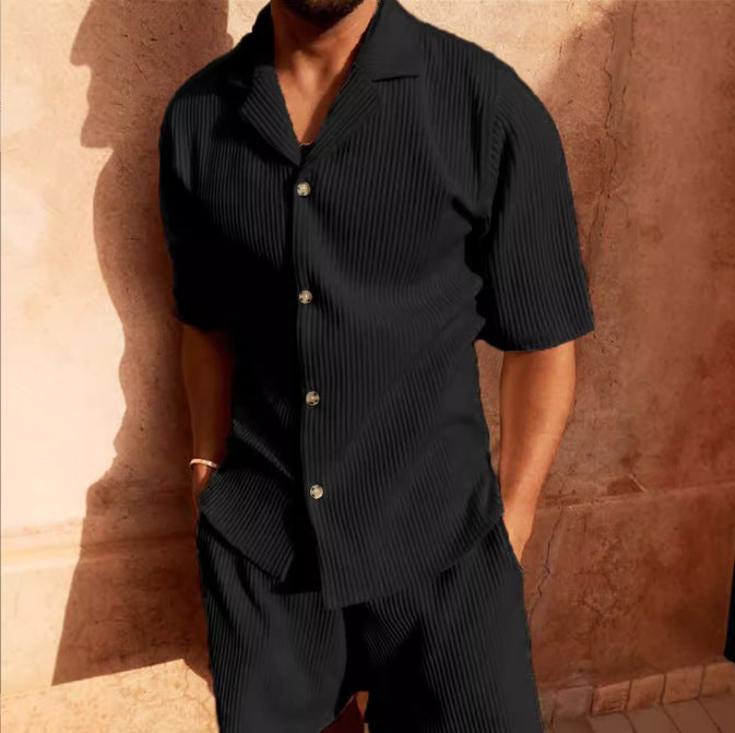 Men's Short Sleeve Set Breathable Modern Button Placket