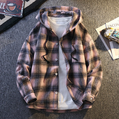 Herren Flanell-Jacke Kariert Kapuze Modern - IdealeKleiden