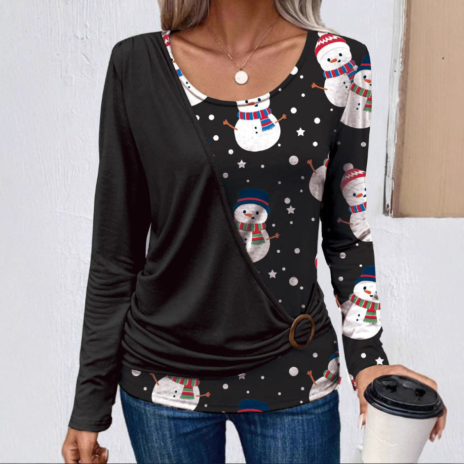 Women's Christmas Shirt Long Sleeve Festive Ruffle Details