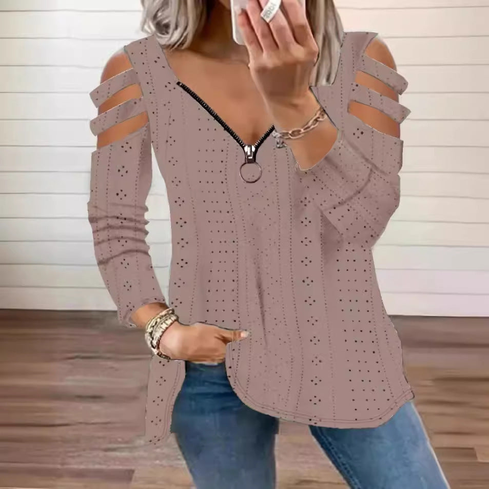 Women's Top with Cut-Out Sleeves and Deep V-Neck