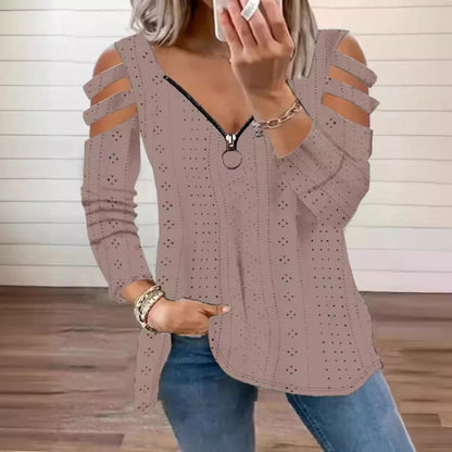 Women's Top with Cut-Out Sleeves and Deep V-Neck