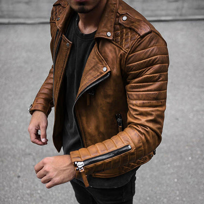 Men's Leather Biker Jacket Robust with Zipper