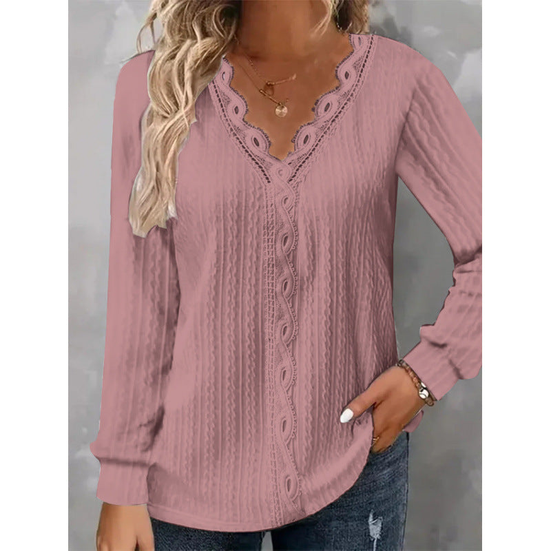 Women's Blouse Elegant Lace Floral Print Long Sleeve