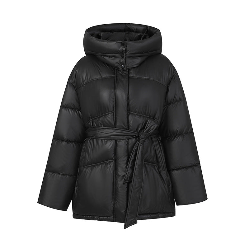 Women's Elegant Quilted Winter Coat with Belt and Hood