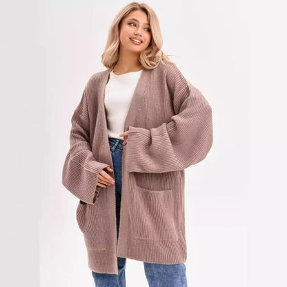 Oversized Knit Cardigan Wool Blend Open Front