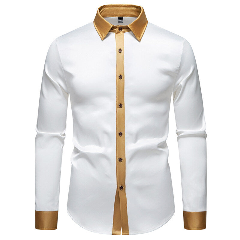 Men's Elegant Long-Sleeved Satin-Effect Shirt