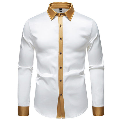 Men's Elegant Long-Sleeved Satin-Effect Shirt