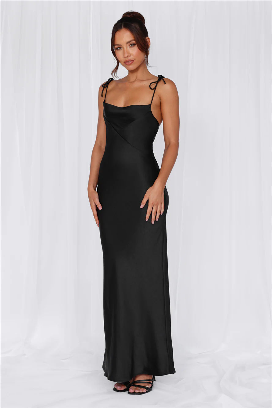 Women's Satin Dress Elegant Long Maxi Cut