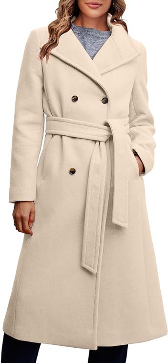 Women's Elegant Double-Breasted Coat with Belt Detail