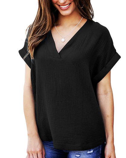 Damen T-Shirt Lässig V-Ausschnitt Lockeres Design