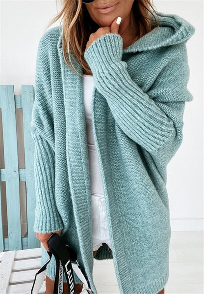Women's Knitted Cardigan Hood Wide Sleeves Comfortable