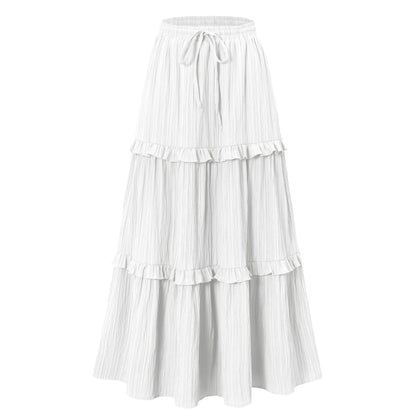 Women's Long Skirt with Ruffles and Elastic Waistband Elegant