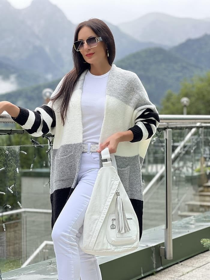 Large Cardigan Oversized Long-Sleeve Block Pattern