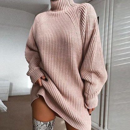 Women's Chunky Knit High Collar Asymmetrical Sweater