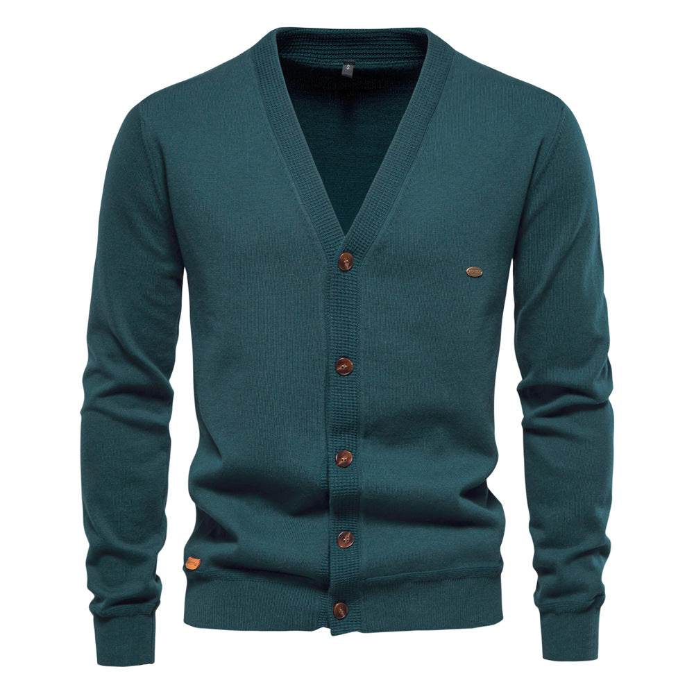 Men's Cardigan V-Neck Modern Wooden Buttons