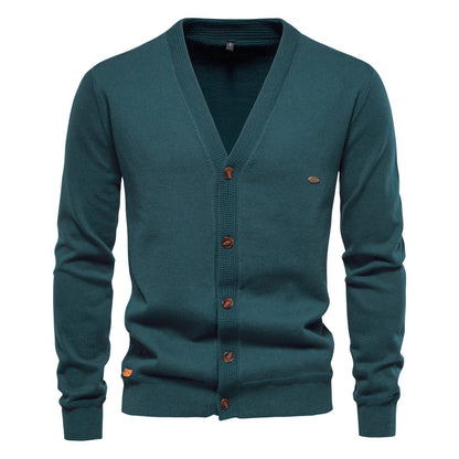 Men's Cardigan V-Neck Modern Wooden Buttons