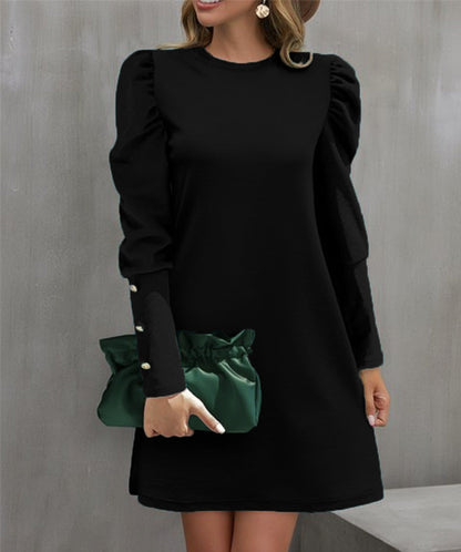Women's Mini Dress Round Neck Elegant Puff Sleeve Dress