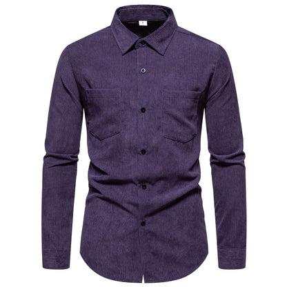 Men's Corduroy Shirt Classic Elegant Chest Pocket