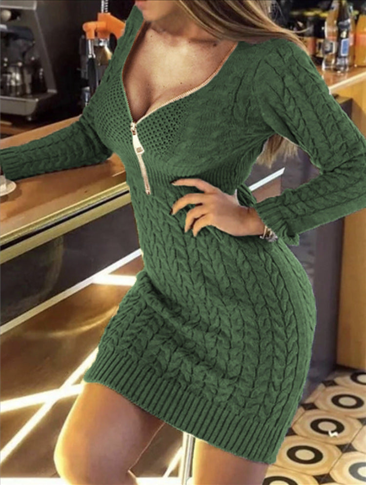 Women's Knitted Cable Knit Dress Elegant Long