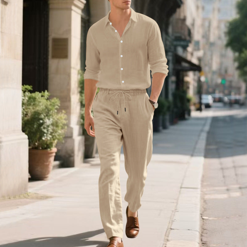 Men's Modern Casual Linen Trousers with Drawstring