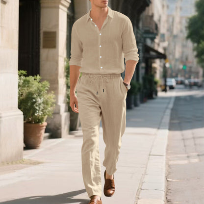 Men's Modern Casual Linen Trousers with Drawstring