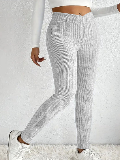 Women's High Waisted Fine Ribbed Knit Leggings