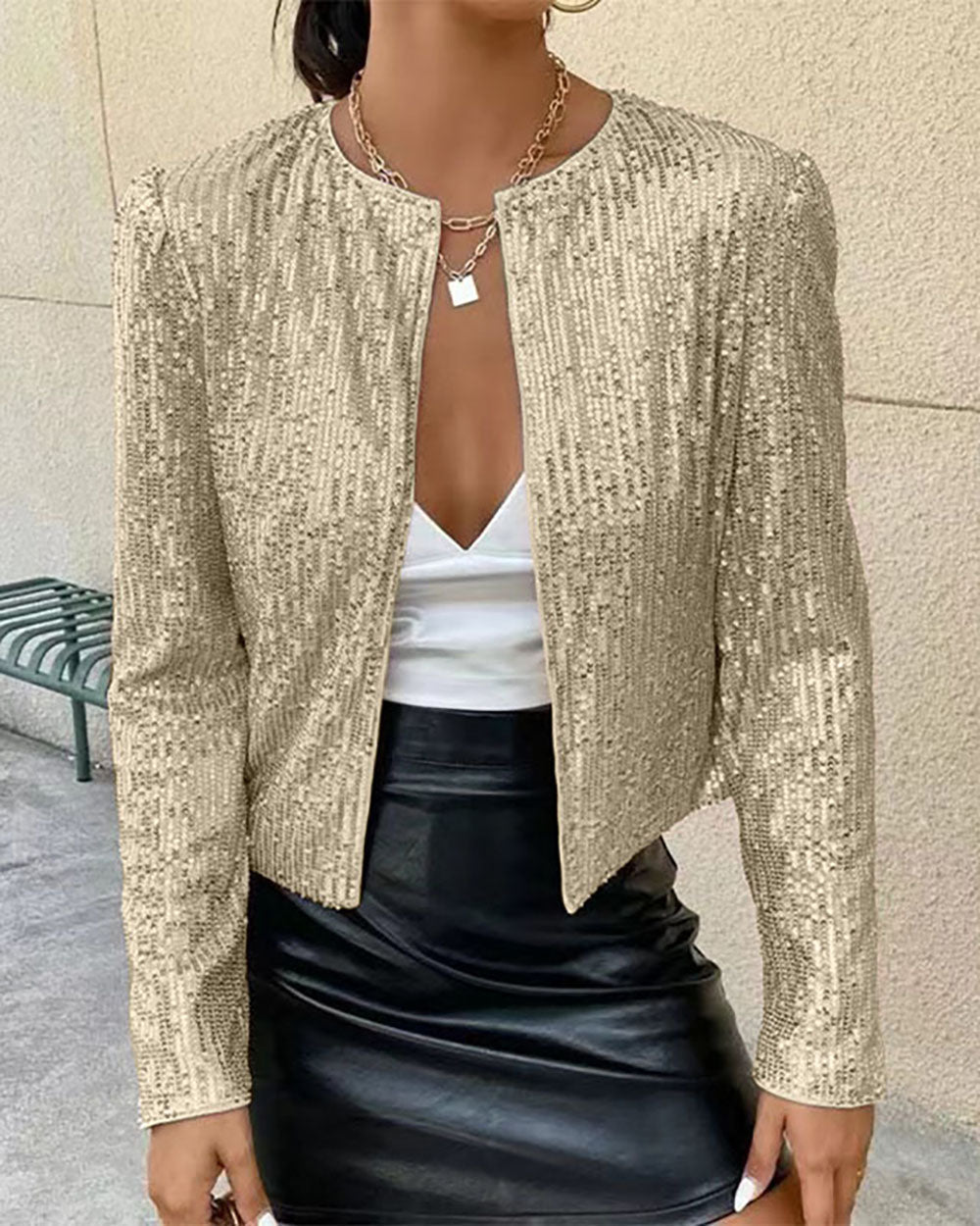 Fashionable Dress | Shiny Stand-Up Collar Short Coat
