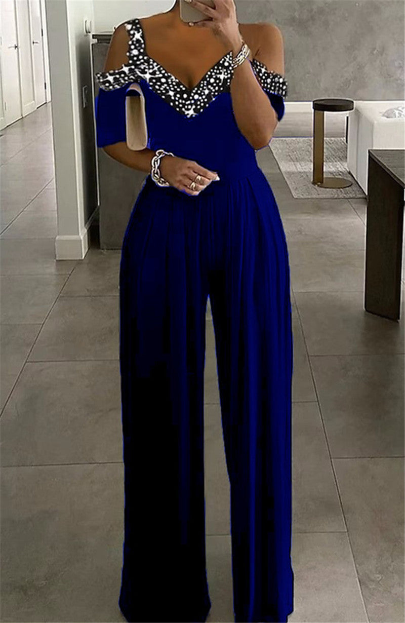 Women's Jumpsuit Elegant Off-Shoulder Glittery