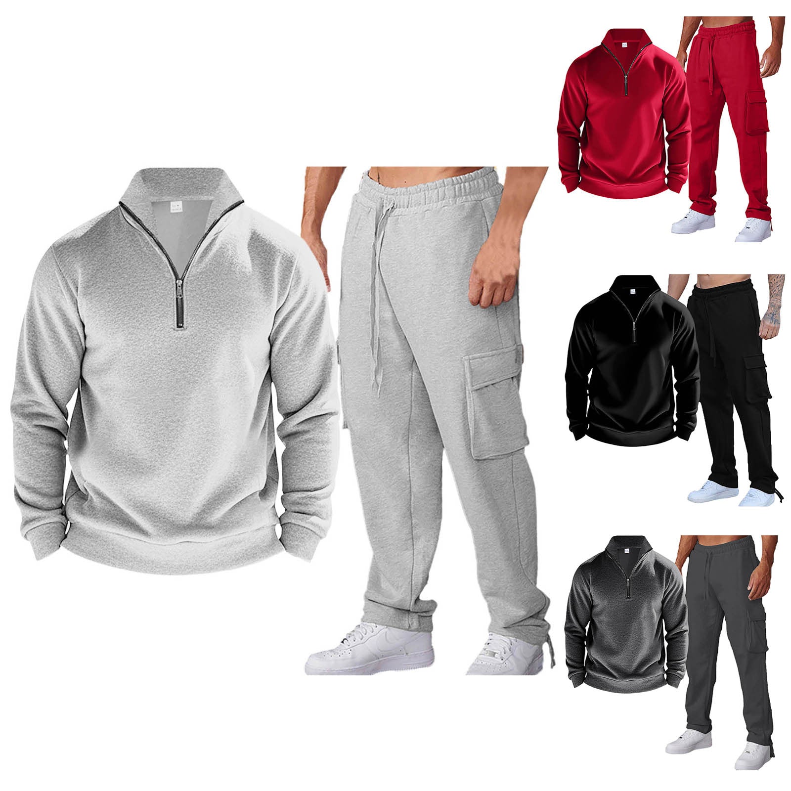 Herren Sportanzug Praktisch Zip Kragen Seiten Taschen - IdealeKleiden