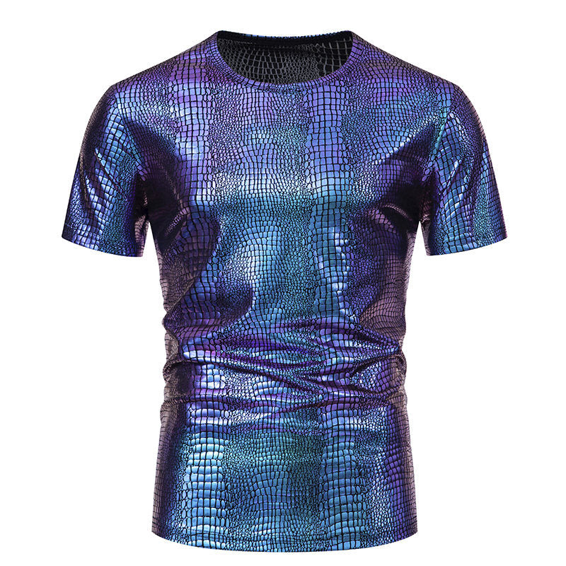 Men's Pullover Snake Leather Look Elegant Short Sleeve
