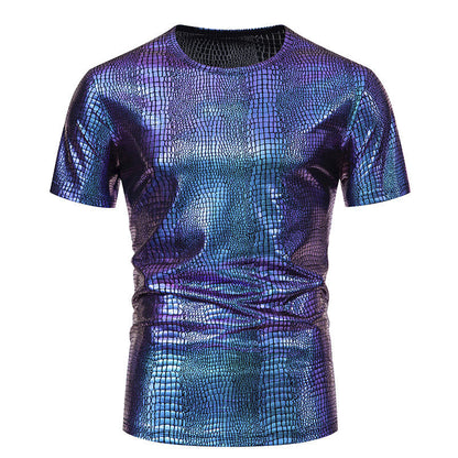 Men's Pullover Snake Leather Look Elegant Short Sleeve