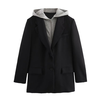 Eleganter Damenblazer Kapuze Abnehmbar Modern