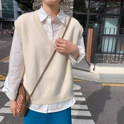 Women's Elegant V-Neck Knit Vest Generous Fit