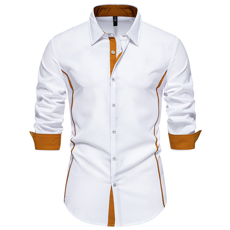 Herren Langarmhemd Modern Schnitt Kontrast Nähte