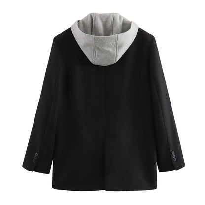 Eleganter Damenblazer Kapuze Abnehmbar Modern - IdealeKleiden