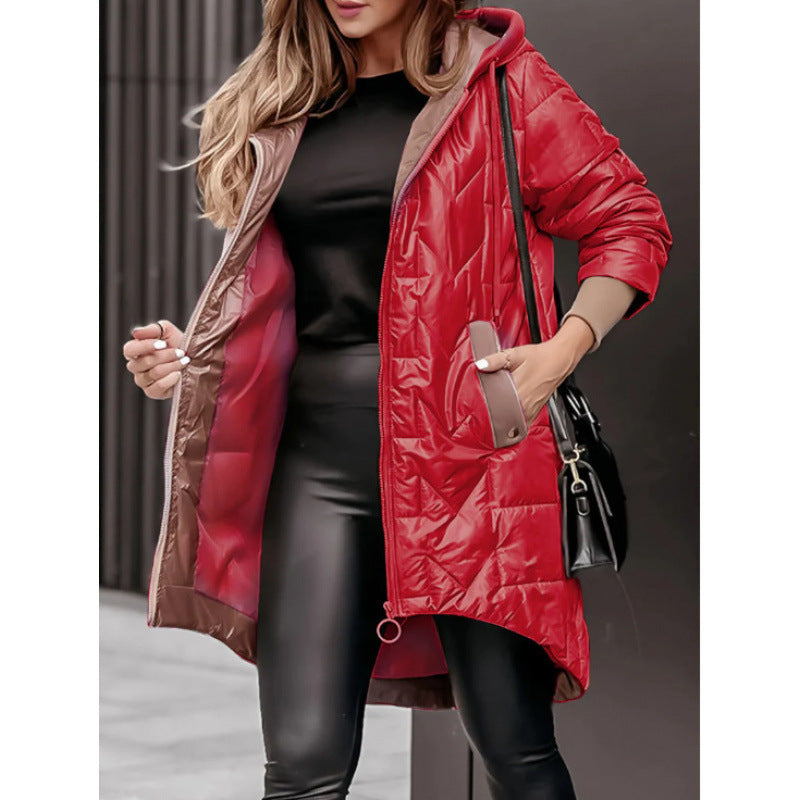 Women's Quilted Jacket Casual Hood Large Pockets