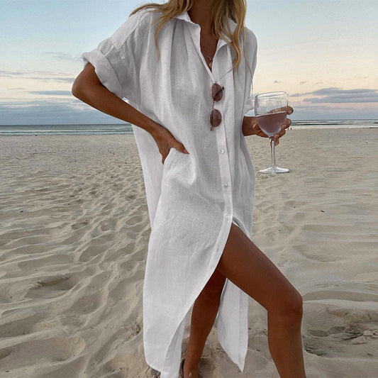 Damen Leinenkleid Lässig Sommerlich - IdealeKleiden